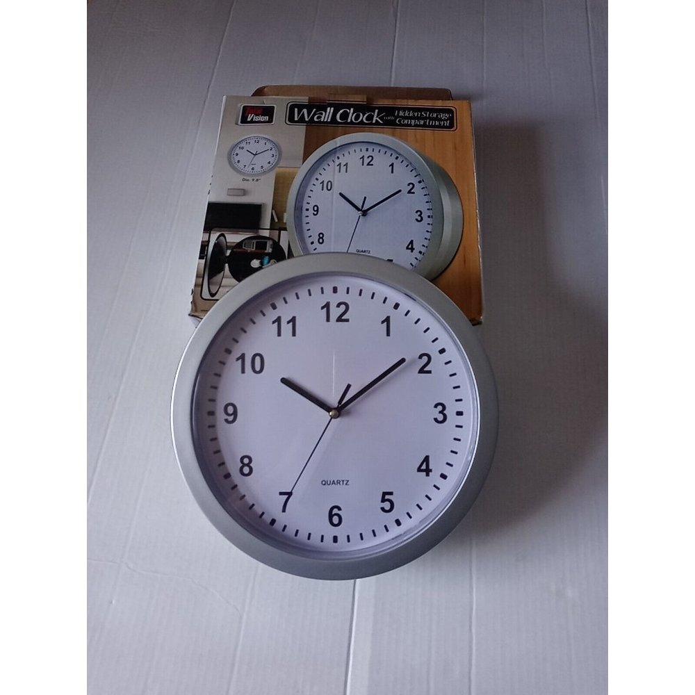 Wall Clock With Hidden Safe Compartment Secret Storage Valuables Cash Box - Picture 2 of 13